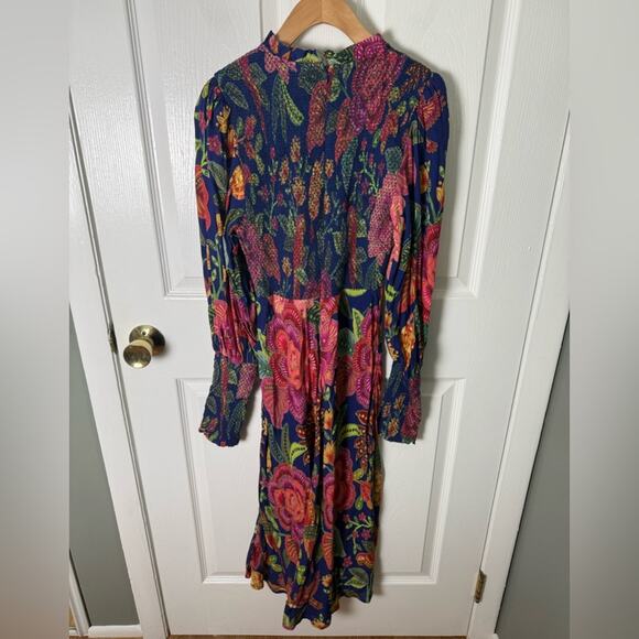 Farm Rio Macaw Bloom Floral Smocked Mock Neck Juliet Dress S - Picture 5 of 8